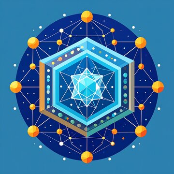 Abstract 3D rendered geometric cube with glowing nodes.