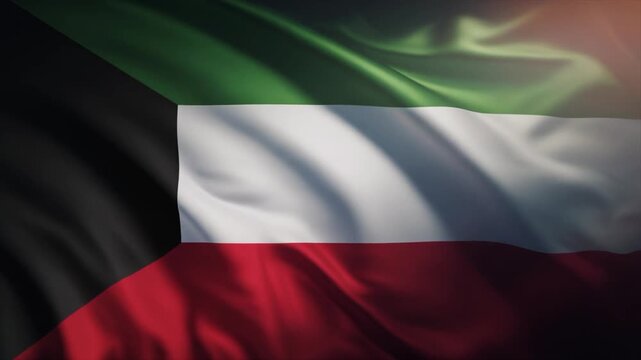 Kuwaiti Flag Waving in the Wind with Dramatic Lighting and Shadows Kuwait flag national flag