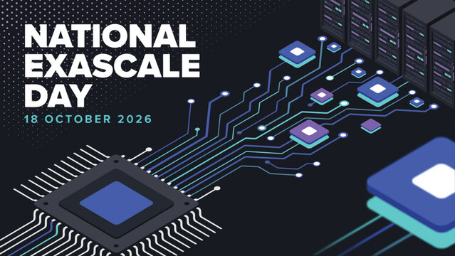National exascale day digital banner design with computer hardware elements