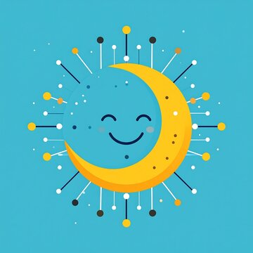 Smiling yellow smiley face icon with confetti elements.