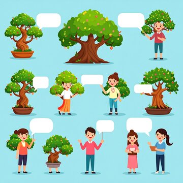 Diverse group of children planting and caring for trees.