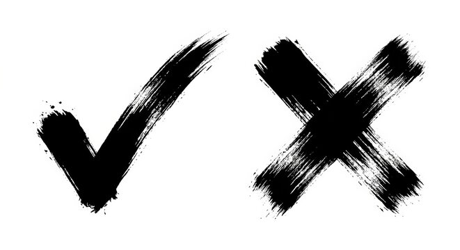 Brush painted check mark and cross symbols
