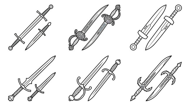 Collection of antique swords and daggers, isolated on white