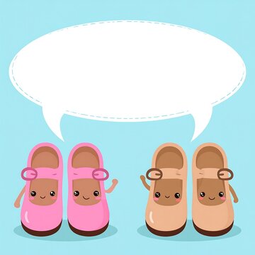 Cute cartoon baby shoes and white umbrella on teal background.