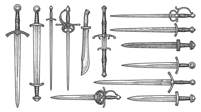 Collection of Historical Swords on Transparent Background