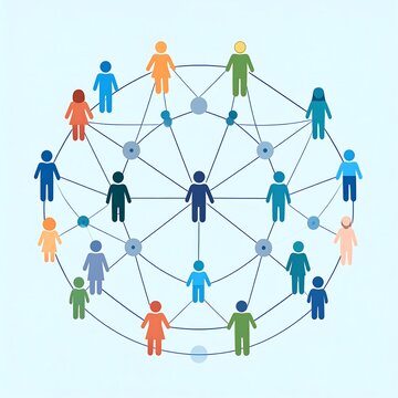 Diverse team collaboration network visualization diagram.