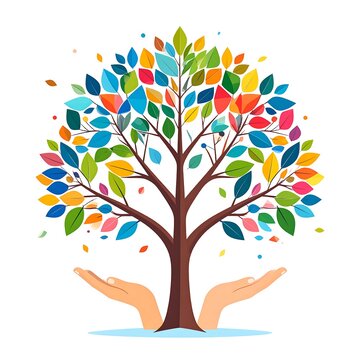Colorful abstract tree with vibrant leaves and branches.