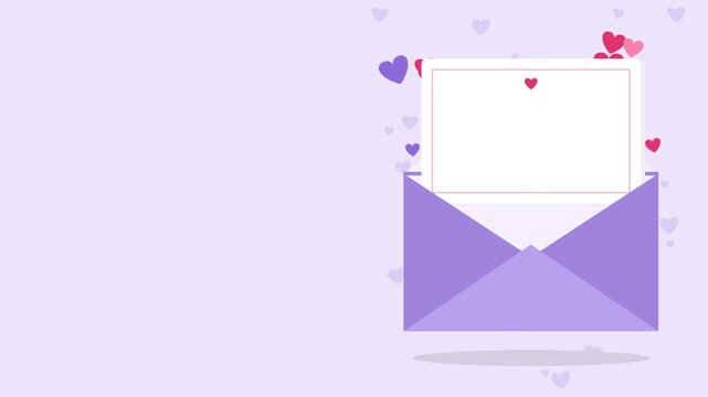 Lilac love letter envelope opening with hearts seamless loop