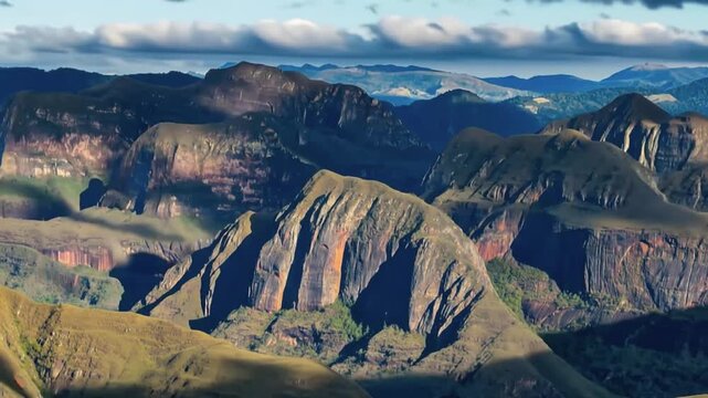 Codo de los Andes Dramatic Mountain Ridges and Deep Valleys near Samaipata, Bolivia. Time Lapse. Establishing Shot. Aerial View.