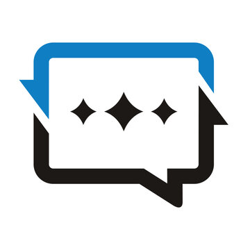 Chat bubble talk with Artificial intelligence star logo,  AI magic sparkle stars, chat with AI application, artificial intelligence. Logo design illustration vector.