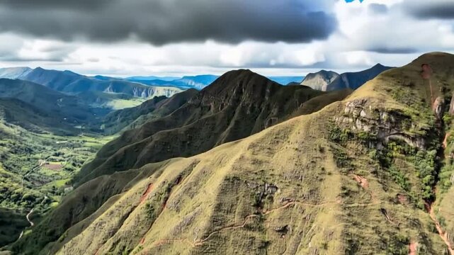 Codo de los Andes Dramatic Mountain Ridges and Deep Valleys near Samaipata, Bolivia. Time Lapse. Establishing Shot. Aerial View.