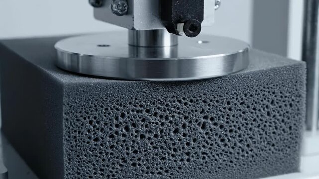 High density foam material undergoing laboratory testing