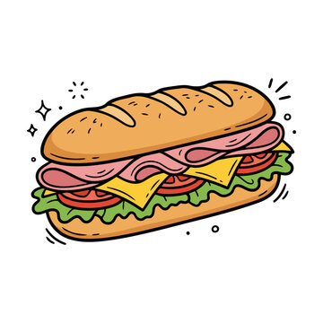 Fresh delicious submarine sandwich with ham cheese vegetables and bread Vector