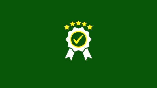 Five-star assurance badge animation with green screen background, checkmark approval certification