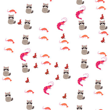 Cute Raccoon, Shrimp, and Seal Pattern