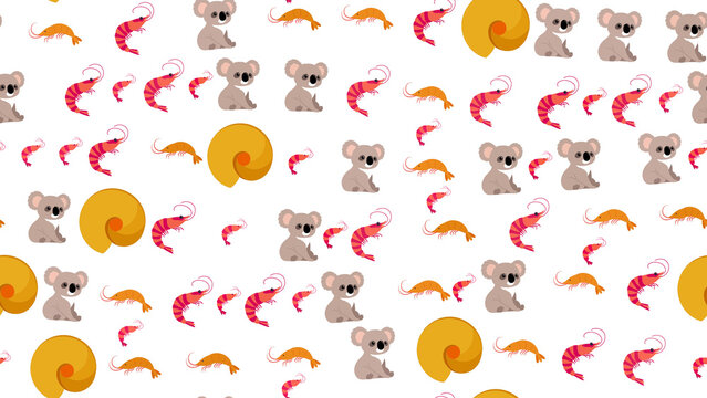 Koala, shrimp, and shell pattern