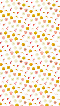 Seamless pattern of cartoon shrimp and seashells