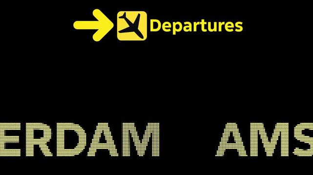 Departures Signage "Amsterdam" Airport Announcement Board Aesthetic, Destination Concept Animated Title Card, Motion Graphics for Travel Agency Promos, Flight Booking Platforms and Tourism Marketing
