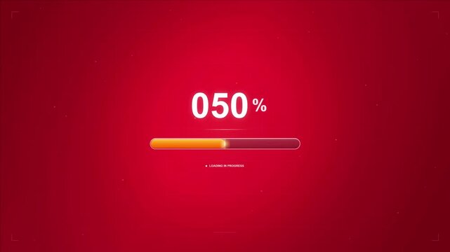 Loading Bar Animation from 0 to 100 Percent with Orange Progress Fill on Red Background, Progress Indicator, Loading Screen, Data Processing, Download Status, 4k