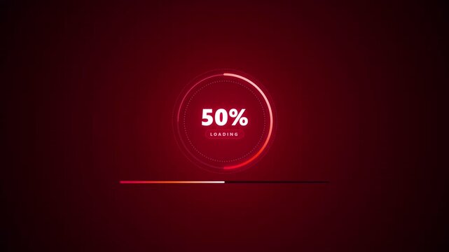 Circular Loading Progress Bar Animation on Red Background, Rotating Round Progress Indicator, Digital Loading Screen, Buffering Symbol