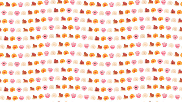 Cute capybara and seashell pattern