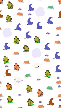 Cute cartoon sea life pattern with seals, turtles, and coral