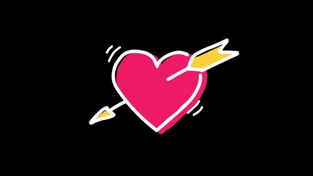 手描きのピンクのハートに矢が刺さっているループする落書きアニメーション