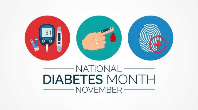 National diabetes month awareness icons with blood sugar meter