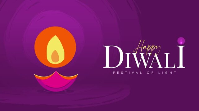 Happy Diwali Festival of Lights with Colorful Traditional Diya and Purple Festive Background 4K Motion Graphics Animation