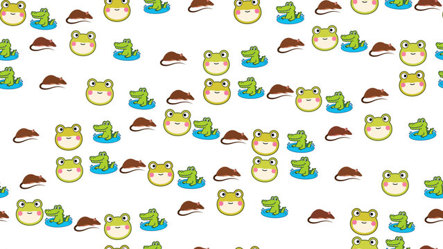 Cartoon frogs, alligators, and mice pattern