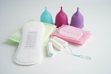 Sanitary hygiene set for women menstrual period cycle protection. © manassanant