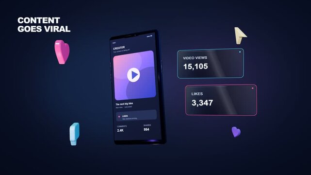 Viral Content Success on Social Media with Increasing Views Likes and Shares on a Smartphone Screen