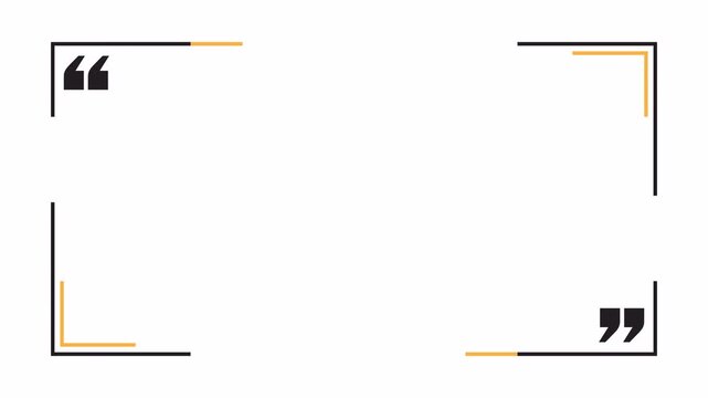 Minimal quotation marks frame with expanding corners for corners and social media. Flat quote frame animation with black borders and yellow accents. 4K