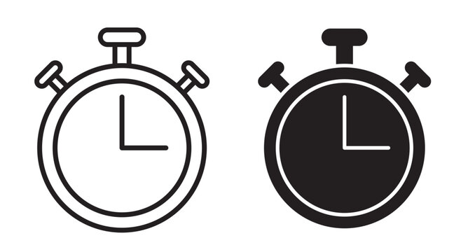 Stopwatch icon flat outline in black