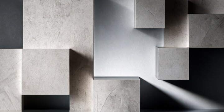 Modern geometric stone texture cubes with dramatic lighting and shadow
