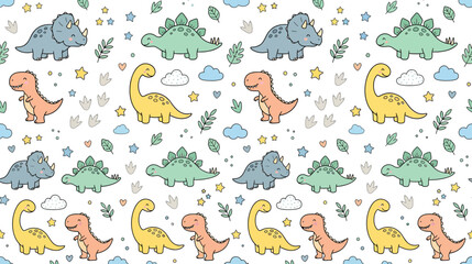 Cute cartoon dinosaurs pattern, isolated on white background © youi