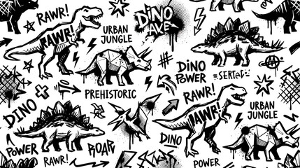 Dinosaur Graffiti Art Pattern with Urban Jungle Theme © youi