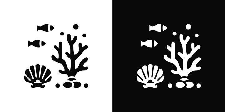 Marine Biodiversity Icon White And Black Background Style