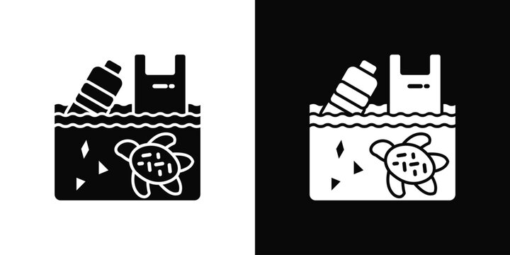 Plastic Waste Ocean Icon White And Black Background Style
