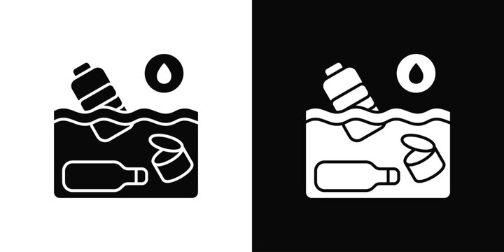 Ocean Pollution Icon White And Black Background Style