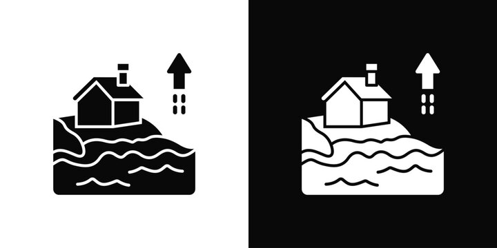 Sea Level Rise Icon White And Black Background Style