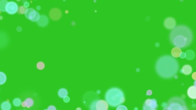 Pastel bokeh light orbs floating along frame edges on green screen, soft defocused circles border overlay seamless loop
