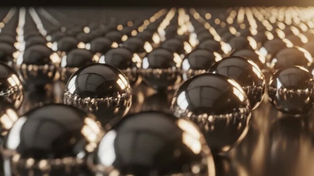 The Image Shows A Group Of Shiny Metallic Spheres Arranged In A Grid-like