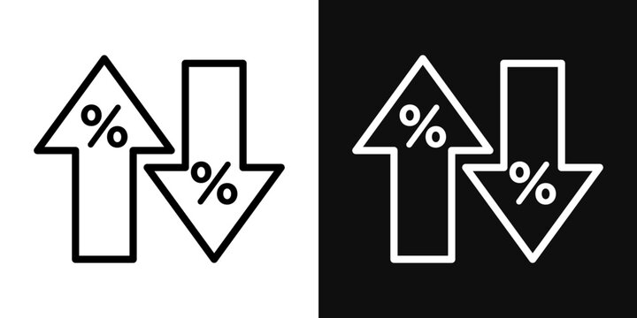 High and Low Percent arrow icon flat outline in black