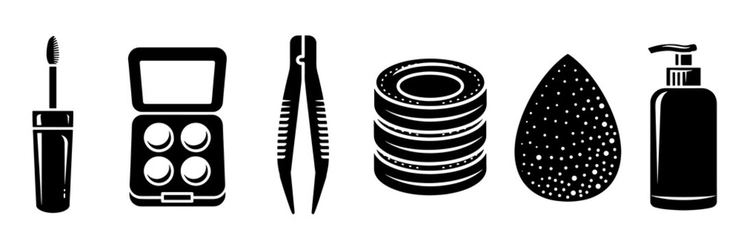 Black makeup icons set beauty cosmetics items vector graphic illustration