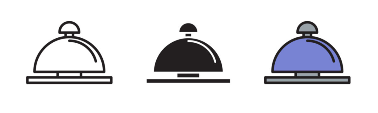 Reception bell icon flat outline in black