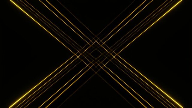 Elegant Golden Light Trails Crossing and Intersecting Smoothly Against Dark Black Background, Luxury Abstract Motion Graphics