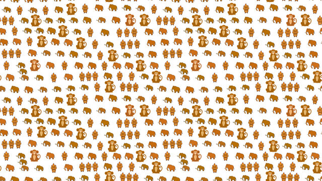 Seamless pattern of cartoon elephants and monkeys
