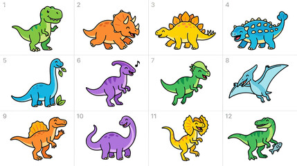 Cute Cartoon Dinosaurs Collection Isolated © Ruit