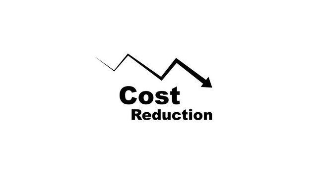 Cost reduction concept animation: declining financial chart arrow showing business savings and budget efficiency